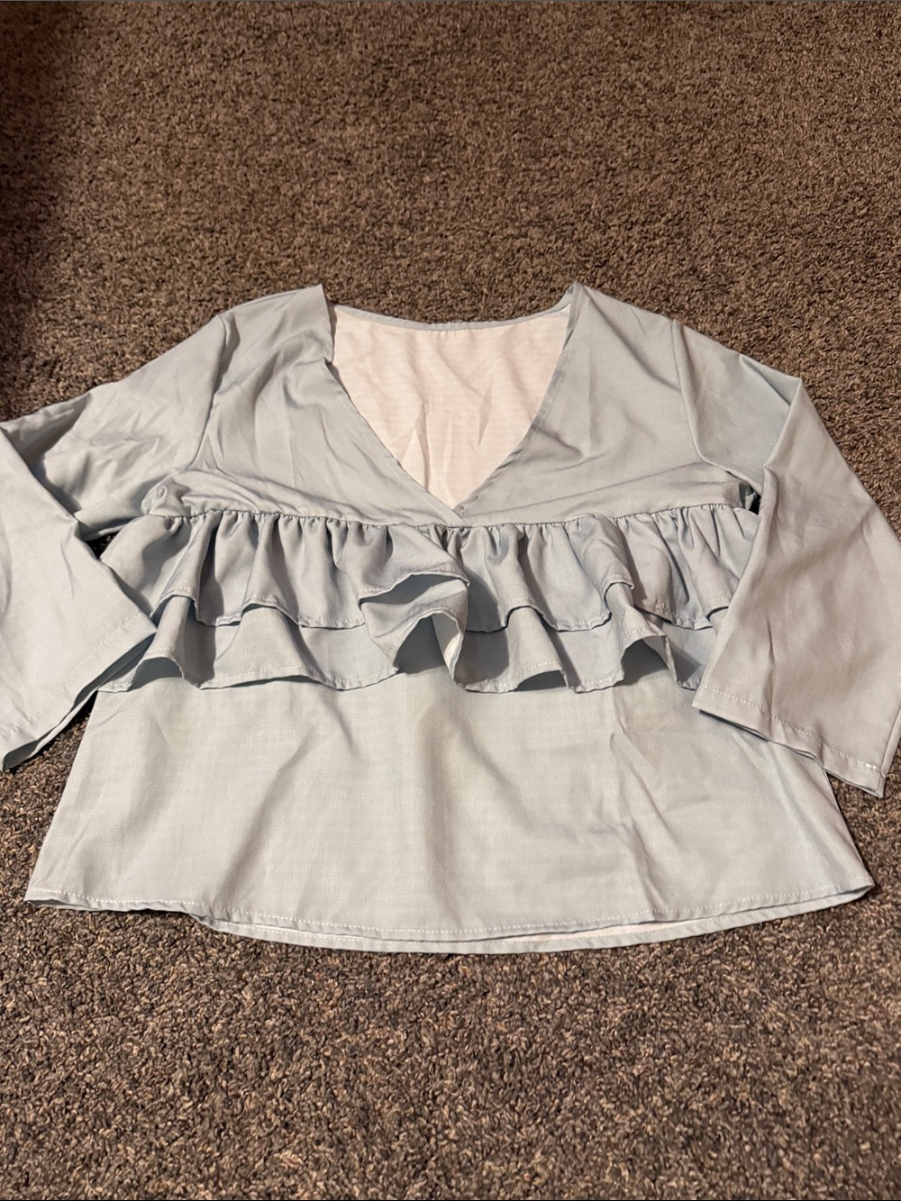 SHEIN Light Blue Ruffle V-Neck Blouse